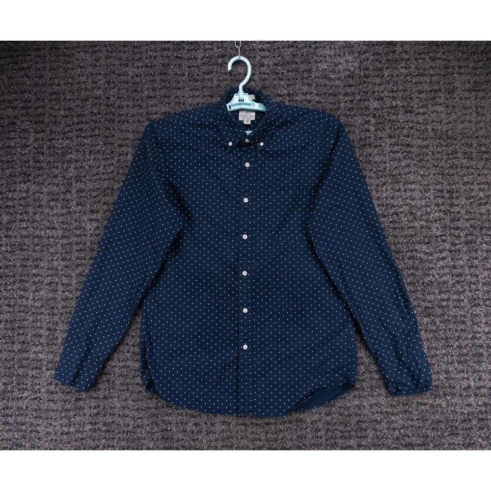 J Crew Shirt Mens Medium Blue Polka Dot Print Slim Stretch Long Sleeve Preppy
